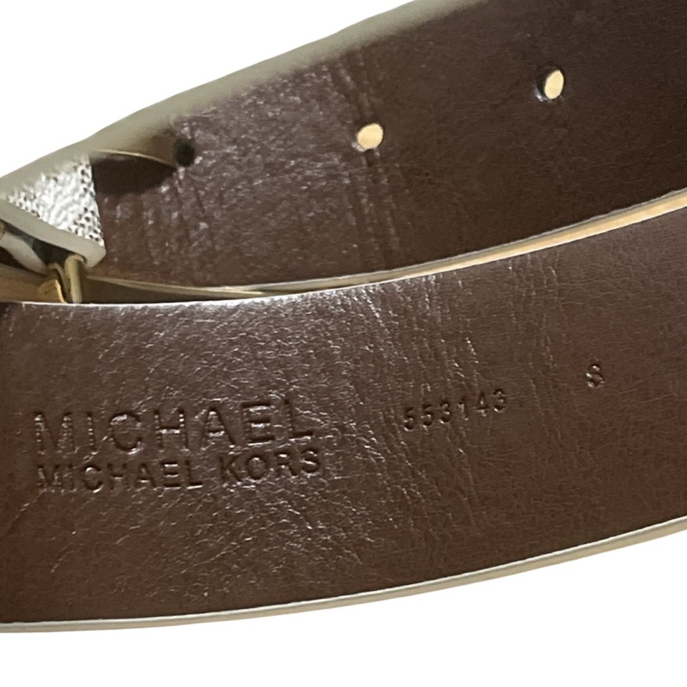 NWT Michael Kors Signature MK Logo Belt - Vanilla/Gold (S) - Picture 3 of 8